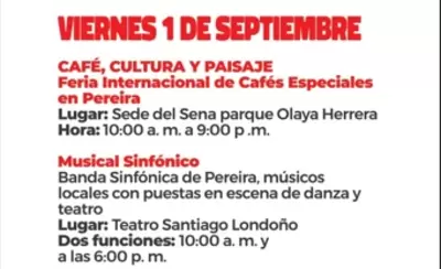 Fiestas de la Cosecha programación viernes 01 de septiembre de 2023